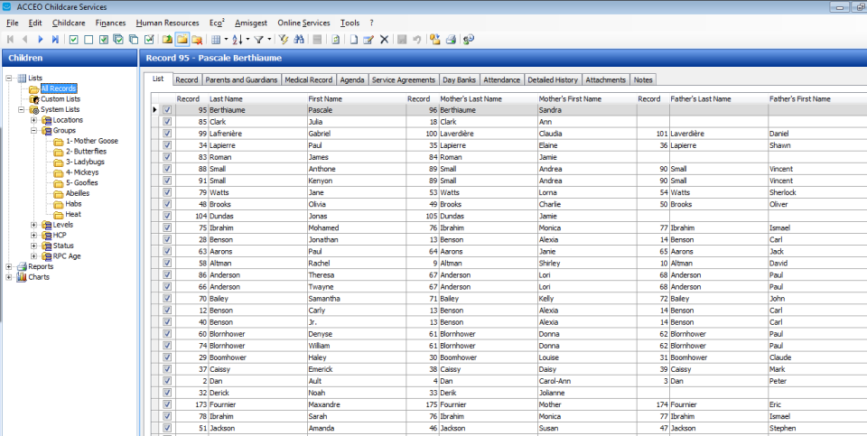 screenshot of ACCEO Childcare Services